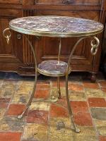 French Mid-Century Bronze Round Side Table with Marble Top by 