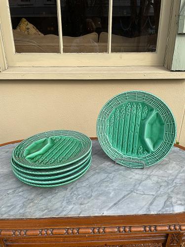 Set/6 Barbotine/Majolica Asparagus Plates by Unknown...