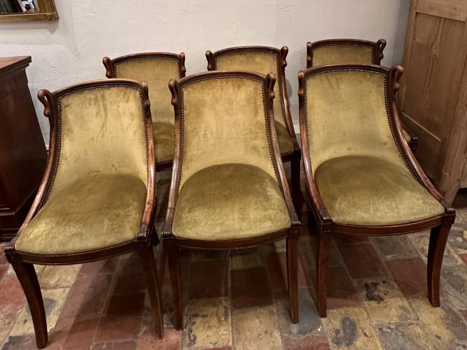Set/6 French Walnut Gondola-Style Chairs by 
