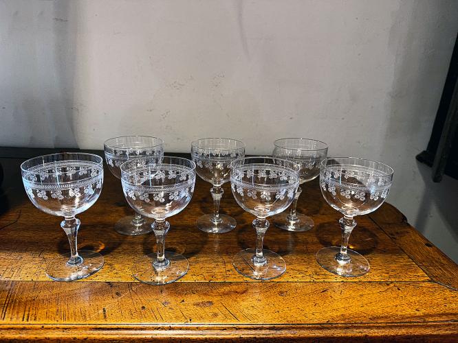 Set of 7 French Crystal Wine/Water Glasses by 