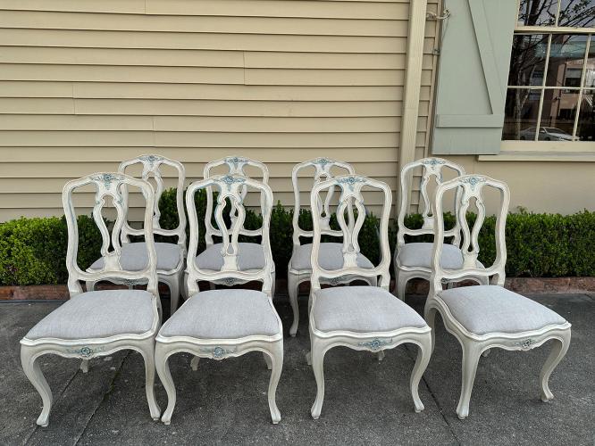 Set of 8 French Painted Dining Chairs by 