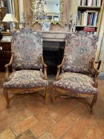 Pair of Frech Louis XV-Style Upholstered Armchairs by 
