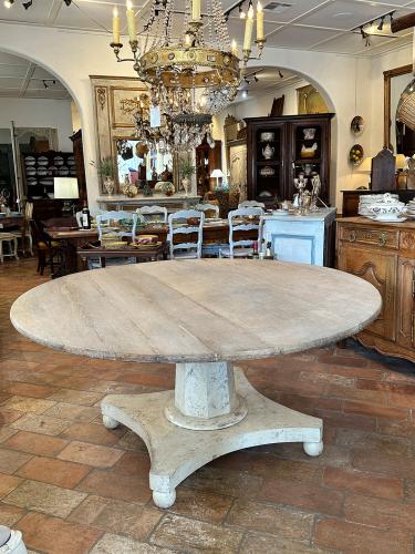 French Custom Made Round Oak Dining Table by 