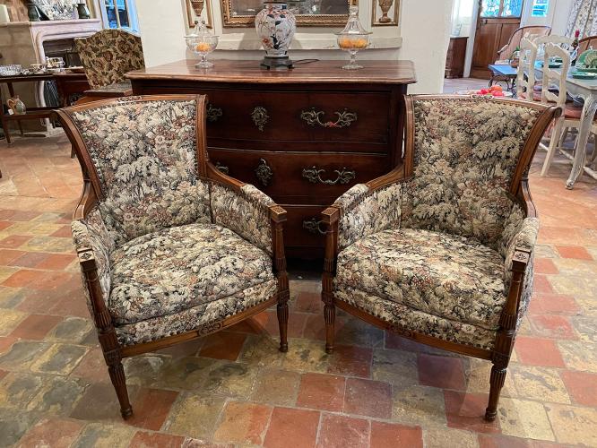 Pair 19th C. French Ashwood Directoire-Style Bergere Chairs by 